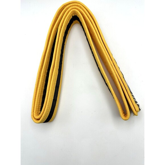 ProForce Double Wrap Solid Karate Martial Arts Belt Yellow/Black Stripe SIZE 2 - Picture 4 of 7